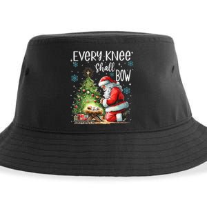 Every Knee Shall Bow Santa Christmas Nativity Scene Xmas Sustainable Bucket Hat