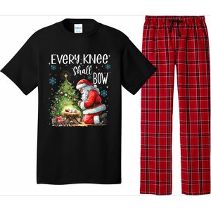 Every Knee Shall Bow Santa Christmas Nativity Scene Xmas Pajama Set