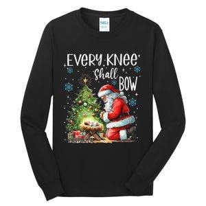 Every Knee Shall Bow Santa Christmas Nativity Scene Xmas Tall Long Sleeve T-Shirt