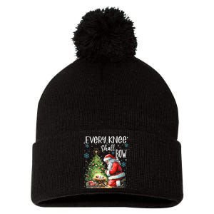 Every Knee Shall Bow Santa Christmas Nativity Scene Xmas Pom Pom 12in Knit Beanie