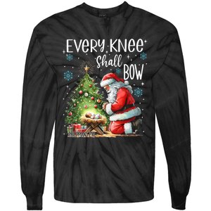 Every Knee Shall Bow Santa Christmas Nativity Scene Xmas Tie-Dye Long Sleeve Shirt