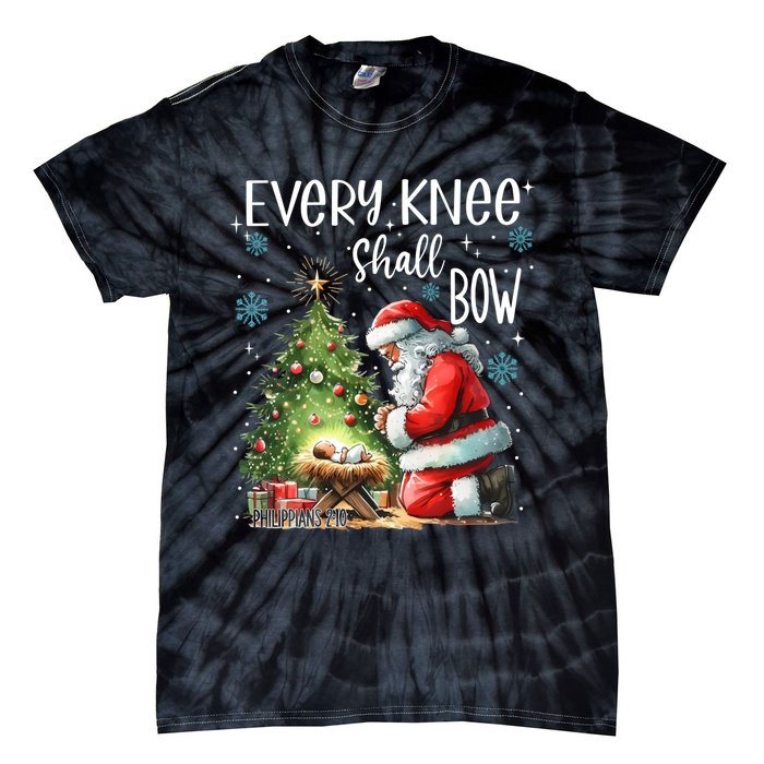 Every Knee Shall Bow Santa Christmas Nativity Scene Xmas Tie-Dye T-Shirt