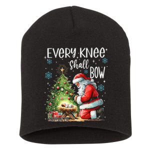 Every Knee Shall Bow Santa Christmas Nativity Scene Xmas Short Acrylic Beanie