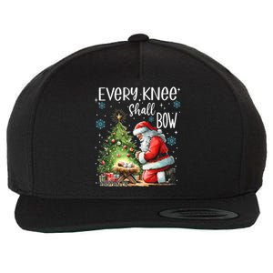 Every Knee Shall Bow Santa Christmas Nativity Scene Xmas Wool Snapback Cap