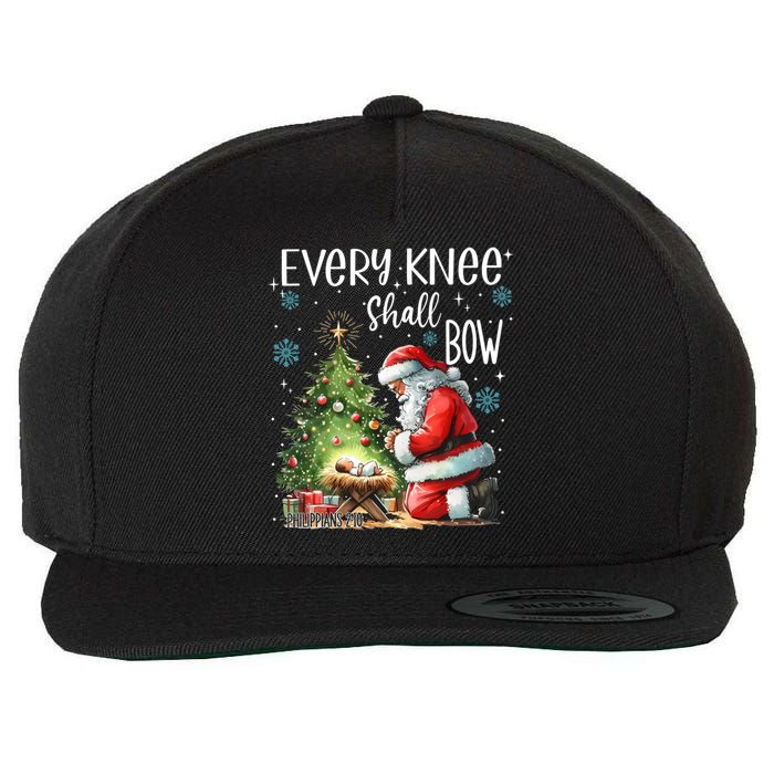 Every Knee Shall Bow Santa Christmas Nativity Scene Xmas Wool Snapback Cap