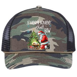 Every Knee Shall Bow Santa Christmas Nativity Scene Xmas Retro Rope Trucker Hat Cap