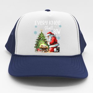 Every Knee Shall Bow Santa Christmas Nativity Scene Xmas Trucker Hat