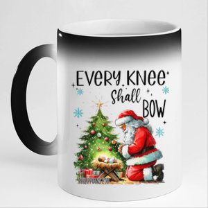 Every Knee Shall Bow Santa Nativity Scene Xmas Christian 11oz Black Color Changing Mug