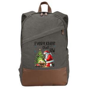 Every Knee Shall Bow Santa Nativity Scene Xmas Christian Cotton Canvas Backpack