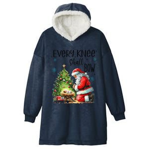 Every Knee Shall Bow Santa Nativity Scene Xmas Christian Hooded Wearable Blanket