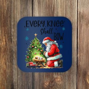 Every Knee Shall Bow Santa Nativity Scene Xmas Christian Coaster