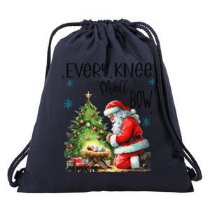 Every Knee Shall Bow Santa Nativity Scene Xmas Christian Drawstring Bag