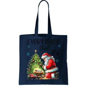 Every Knee Shall Bow Santa Nativity Scene Xmas Christian Tote Bag