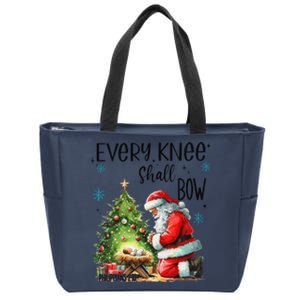 Every Knee Shall Bow Santa Nativity Scene Xmas Christian Zip Tote Bag