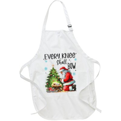 Every Knee Shall Bow Santa Nativity Scene Xmas Christian Full-Length Apron With Pockets