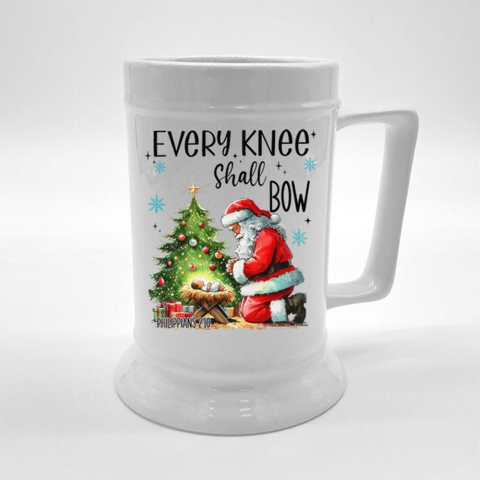 Every Knee Shall Bow Santa Nativity Scene Xmas Christian Beer Stein