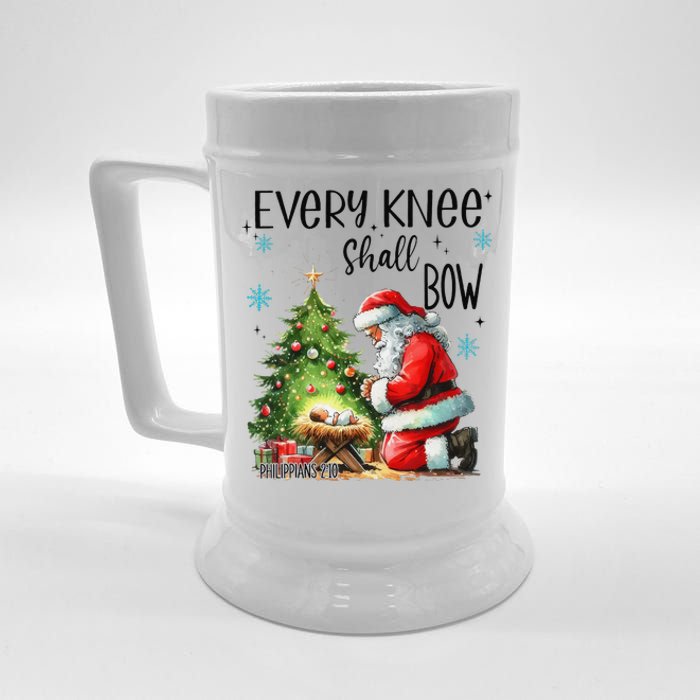 Every Knee Shall Bow Santa Nativity Scene Xmas Christian Beer Stein