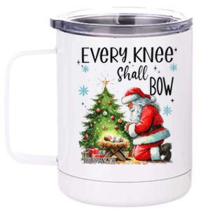 Every Knee Shall Bow Santa Nativity Scene Xmas Christian 12 oz Stainless Steel Tumbler Cup