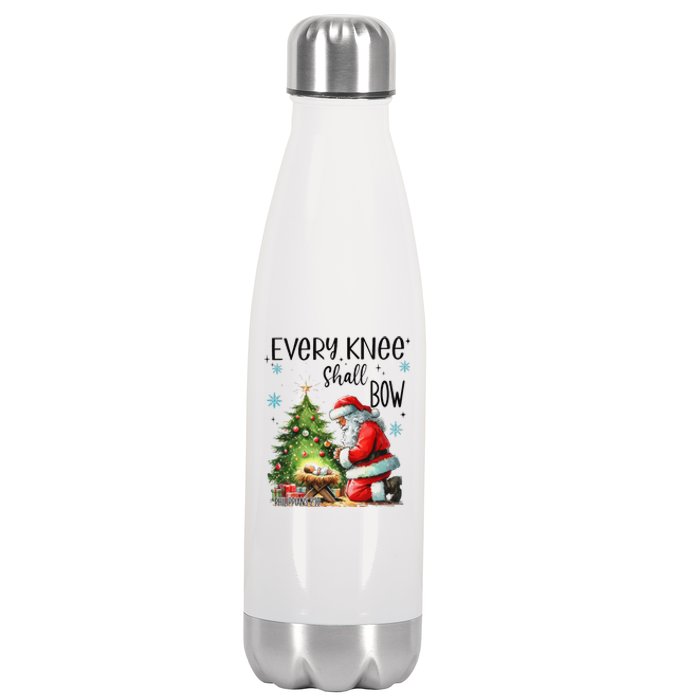 Every Knee Shall Bow Santa Nativity Scene Xmas Christian Stainless Steel Insulated Water Bottle