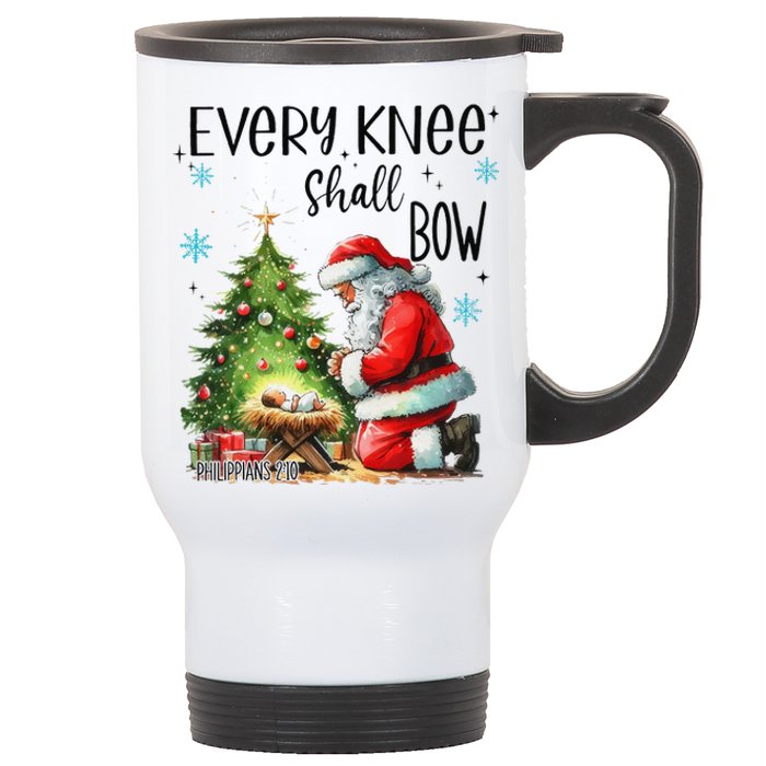 Every Knee Shall Bow Santa Nativity Scene Xmas Christian Stainless Steel Travel Mug