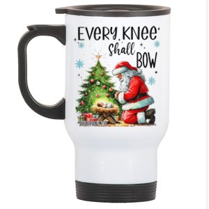 Every Knee Shall Bow Santa Nativity Scene Xmas Christian Stainless Steel Travel Mug