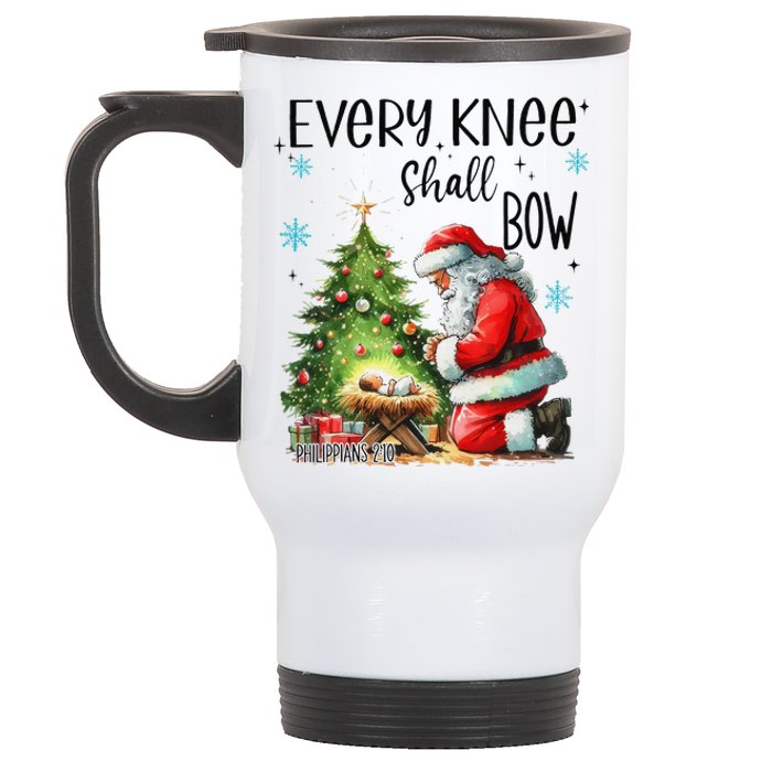 Every Knee Shall Bow Santa Nativity Scene Xmas Christian Stainless Steel Travel Mug