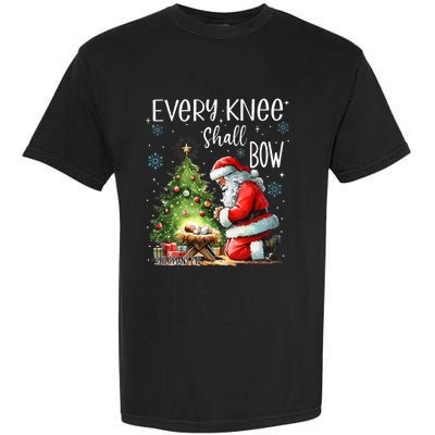 Every Knee Shall Bow Santa Christmas Nativity Scene Xmas Garment-Dyed Heavyweight T-Shirt