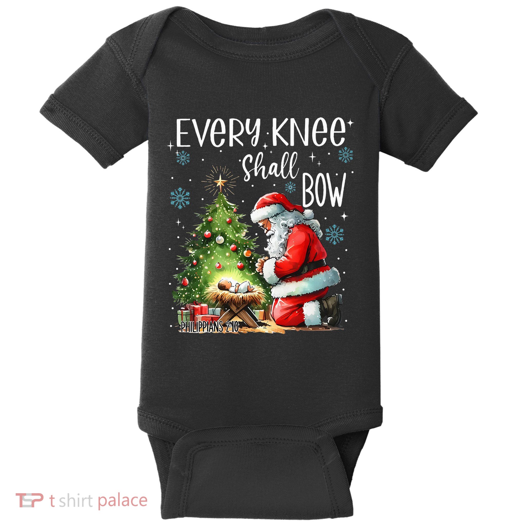 Every Knee Shall Bow Santa Christmas Nativity Scene Xmas Baby Bodysuit
