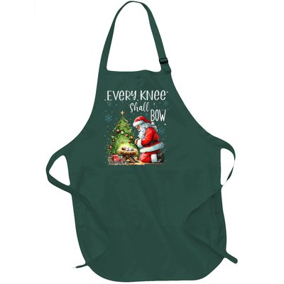 Every Knee Shall Bow Santa Christmas Nativity Scene Xmas Full-Length Apron With Pockets