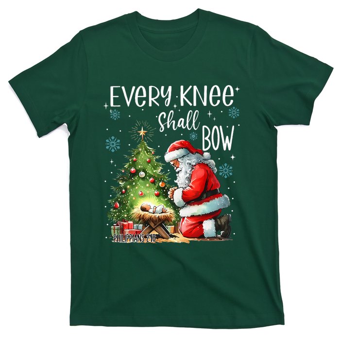 Every Knee Shall Bow Santa Christmas Nativity Scene Xmas T-Shirt