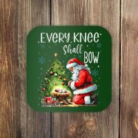 Every Knee Shall Bow Santa Christmas Nativity Scene Xmas Coaster