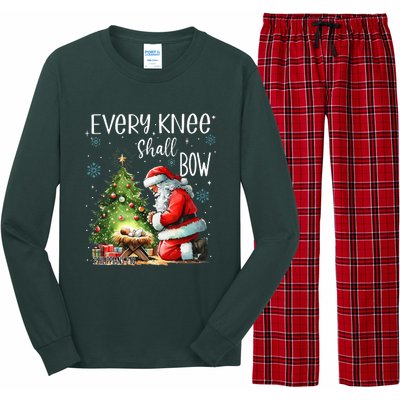 Every Knee Shall Bow Santa Christmas Nativity Scene Xmas Long Sleeve Pajama Set