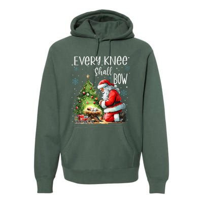 Every Knee Shall Bow Santa Christmas Nativity Scene Xmas Premium Hoodie