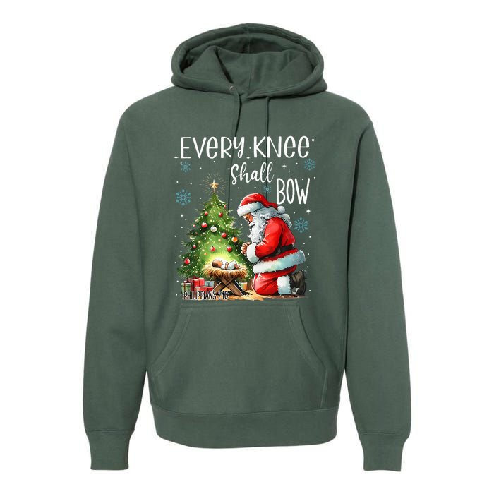 Every Knee Shall Bow Santa Christmas Nativity Scene Xmas Premium Hoodie