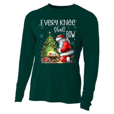 Every Knee Shall Bow Santa Christmas Nativity Scene Xmas Cooling Performance Long Sleeve Crew