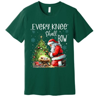 Every Knee Shall Bow Santa Christmas Nativity Scene Xmas Premium T-Shirt