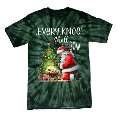 Every Knee Shall Bow Santa Christmas Nativity Scene Xmas Tie-Dye T-Shirt