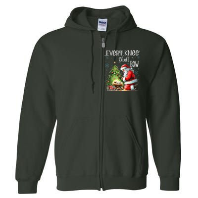 Every Knee Shall Bow Santa Christmas Nativity Scene Xmas Full Zip Hoodie