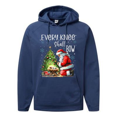 Every Knee Shall Bow Santa Christmas Nativity Scene Xmas Performance Fleece Hoodie