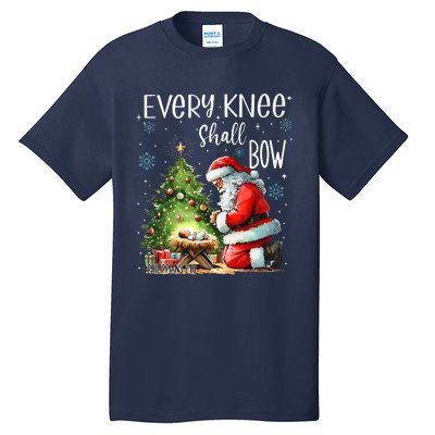 Every Knee Shall Bow Santa Christmas Nativity Scene Xmas Tall T-Shirt