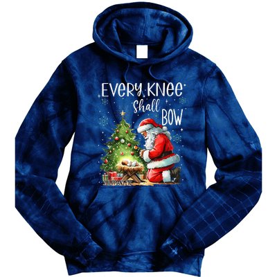 Every Knee Shall Bow Santa Christmas Nativity Scene Xmas Tie Dye Hoodie