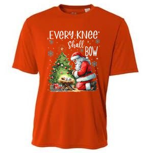 Every Knee Shall Bow Santa Christmas Nativity Scene Xmas Gift Cooling Performance Crew T-Shirt