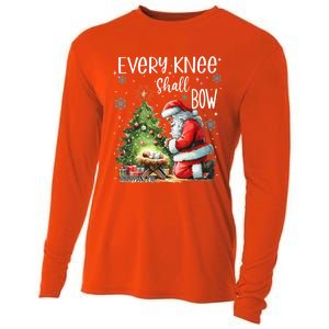 Every Knee Shall Bow Santa Christmas Nativity Scene Xmas Gift Cooling Performance Long Sleeve Crew