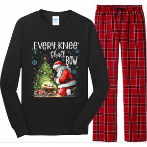 Every Knee Shall Bow Santa Christmas Nativity Scene Xmas Gift Long Sleeve Pajama Set