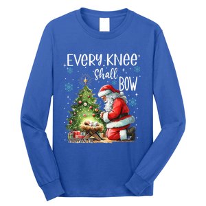 Every Knee Shall Bow Santa Christmas Nativity Scene Xmas Gift Long Sleeve Shirt