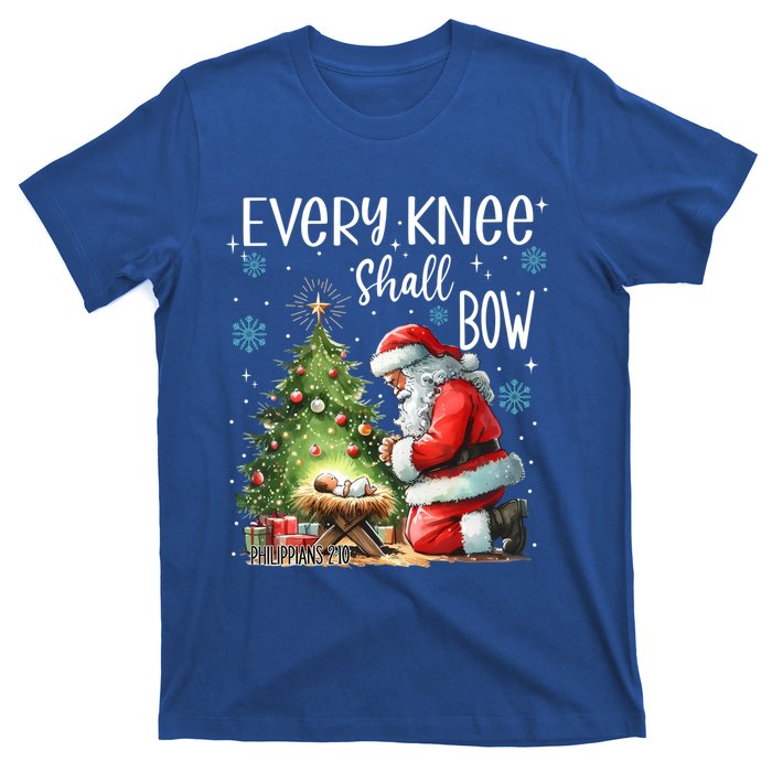 Every Knee Shall Bow Santa Christmas Nativity Scene Xmas Gift T-Shirt