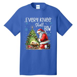 Every Knee Shall Bow Santa Christmas Nativity Scene Xmas Gift Tall T-Shirt