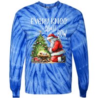 Every Knee Shall Bow Santa Christmas Nativity Scene Xmas Gift Tie-Dye Long Sleeve Shirt