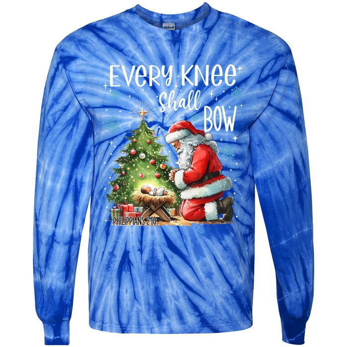 Every Knee Shall Bow Santa Christmas Nativity Scene Xmas Gift Tie-Dye Long Sleeve Shirt