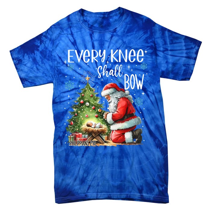 Every Knee Shall Bow Santa Christmas Nativity Scene Xmas Gift Tie-Dye T-Shirt